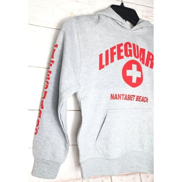 Lifeguard Nantasket Beach Embroidered Silver Red Letters Boys Cotton Poly Hoodie - Picture 6 of 16